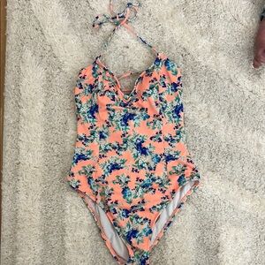 La Hearts Floral One Piece Swimsuit - Peach and Blue